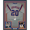 Framed Autographed/Signed Howard Johnson HOJO 35x39 New York Grey Baseball Jersey JSA COA