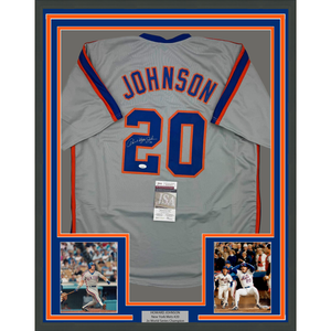 Framed Autographed/Signed Howard Johnson HOJO 35x39 New York Grey Baseball Jersey JSA COA