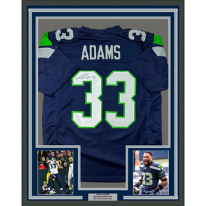 Framed Autographed/Signed Jamal Adams 35x39 Seattle Navy Blue Football Jersey JSA COA
