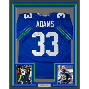 Framed Autographed/Signed Jamal Adams 35x39 Seattle Retro Blue Football Jersey JSA COA