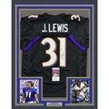 Framed Autographed/Signed Jamal Lewis 35x39 Baltimore Black Football Jersey Beckett BAS COA