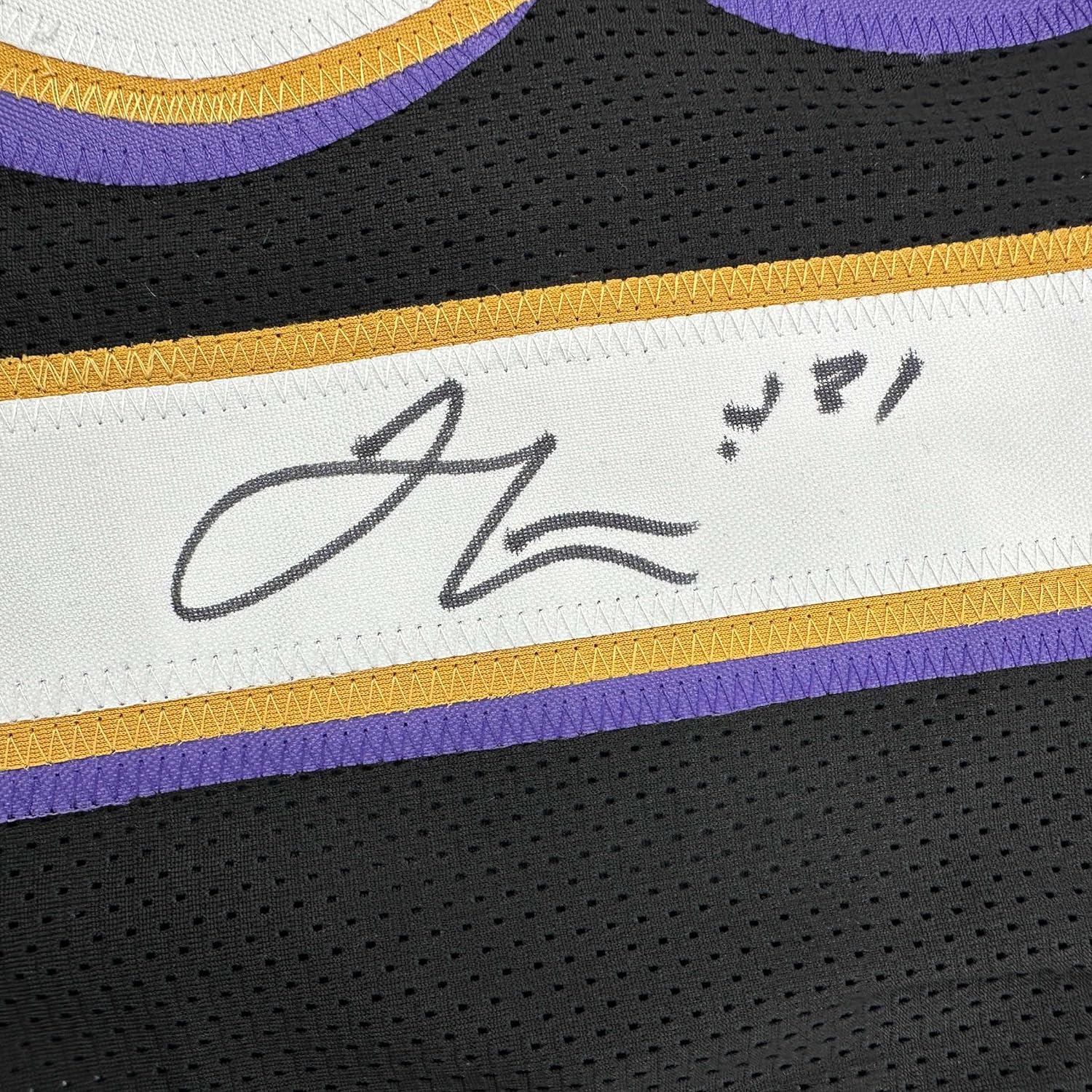 Framed Autographed/Signed Jamal Lewis 35x39 Baltimore Black Football Jersey Beckett BAS COA