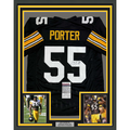 Framed Autographed/Signed Joey Porter Sr. 35x39 Pittsburgh Black Football Jersey JSA COA #2