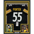 Framed Autographed/Signed Joey Porter Sr. 35x39 Pittsburgh Black Football Jersey JSA COA