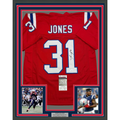 Framed Autographed/Signed Jonathan Jones 35x39 New England Red Football Jersey JSA COA