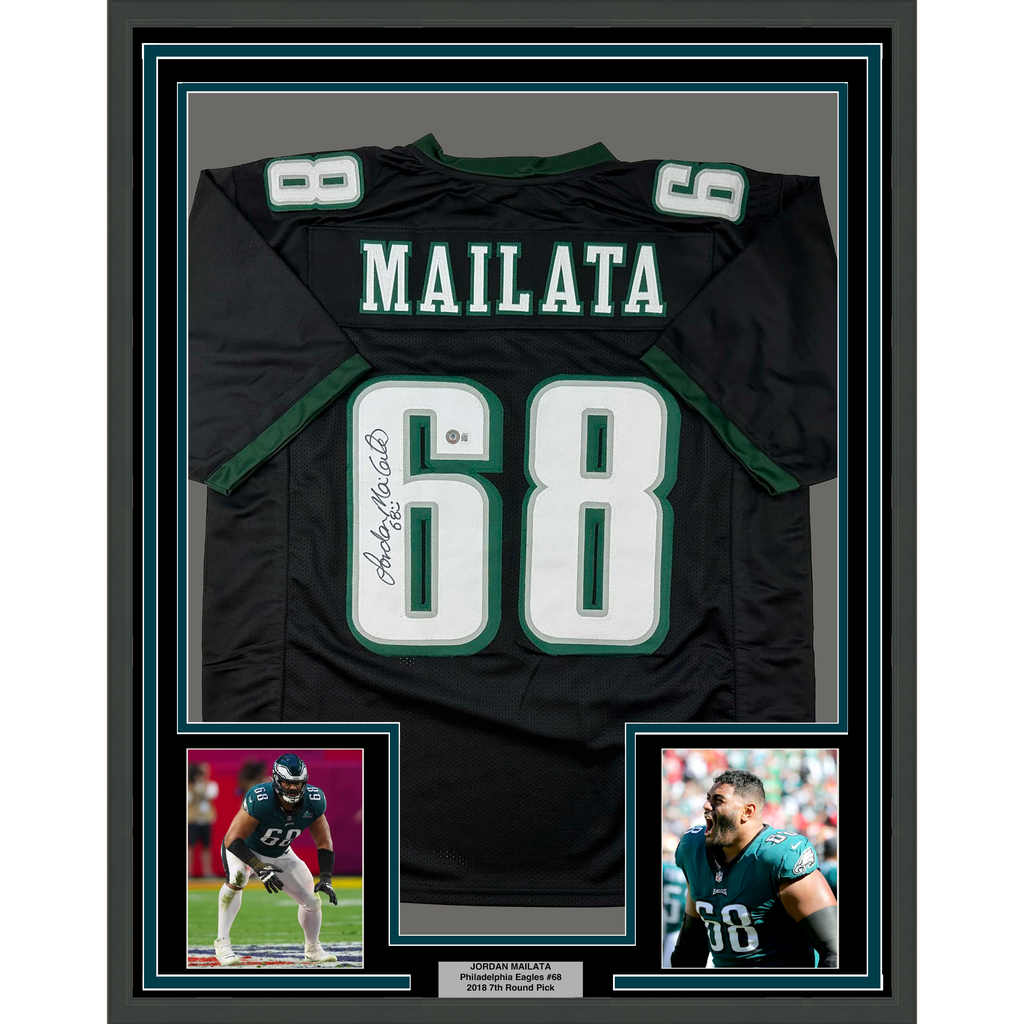 Framed Autographed/Signed Jordan Mailata 35x39 Philadelphia Black Football Jersey Beckett BAS COA