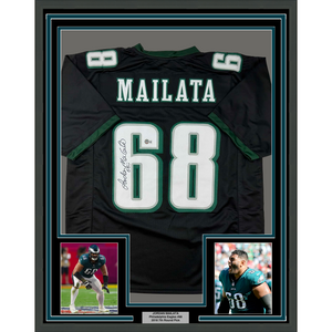 Framed Autographed/Signed Jordan Mailata 35x39 Philadelphia Black Football Jersey Beckett BAS COA
