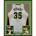 Framed Autographed/Signed Kevin Durant 35x39 Seattle White Basketball Jersey Beckett BAS COA