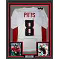 Framed Autographed/Signed Kyle Pitts 35x39 Atlanta White Football Jersey Beckett BAS COA