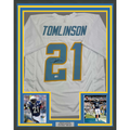 Framed Autographed/Signed LaDainian Tomlinson 35x39 San Diego White Football Jersey Beckett BAS COA