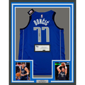 Framed Autographed/Signed Luka Doncic 35x39 Dallas Mavericks Blue Authentic Basketball Jersey Panini COA