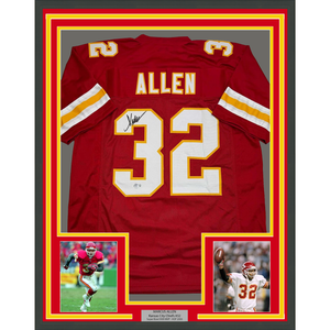 Framed Autographed/Signed Marcus Allen 35x39 Kansas City Red Football Jersey Beckett BAS COA
