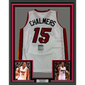 Framed Autographed/Signed Mario Chalmers 35x39 Miami White Basketball Jersey JSA COA