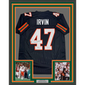 Framed Autographed/Signed Michael Irvin 35x39 Miami Black College Football Jersey Beckett BAS COA