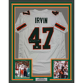 Framed Autographed/Signed Michael Irvin 35x39 Miami White College Football Jersey Beckett BAS COA