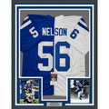 Framed Autographed/Signed Quenton Nelson 35x39 Indianapolis Blue/White Split Football Jersey JSA COA