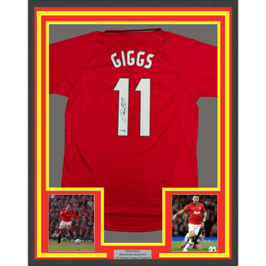 Framed Autographed/Signed Ryan Giggs 35x39 Manchester United Red Soccer Jersey Beckett BAS COA