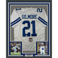 Framed Autographed/Signed Stephon Gilmore 35x39 Dallas White Football Jersey JSA COA