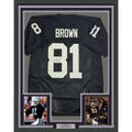 Framed Autographed/Signed Tim Brown 35x39 Oakland Black Football Jersey Beckett BAS COA