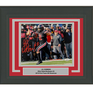Framed Autographed/Signed JK J.K. Dobbins Ohio State Buckeyes 8x10 College Football Photo JSA COA #7