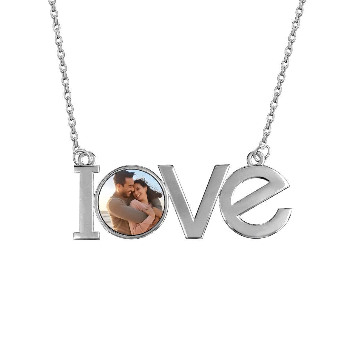 Custom Photo LOVE Pendant Necklace – Personalized Photo Charm | Silver