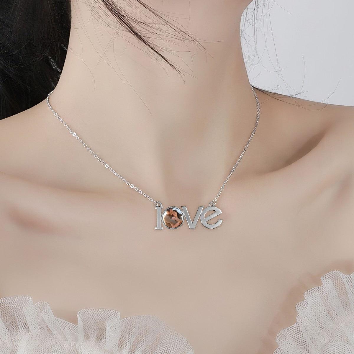 Custom Photo LOVE Pendant Necklace – Personalized Photo Charm | Silver