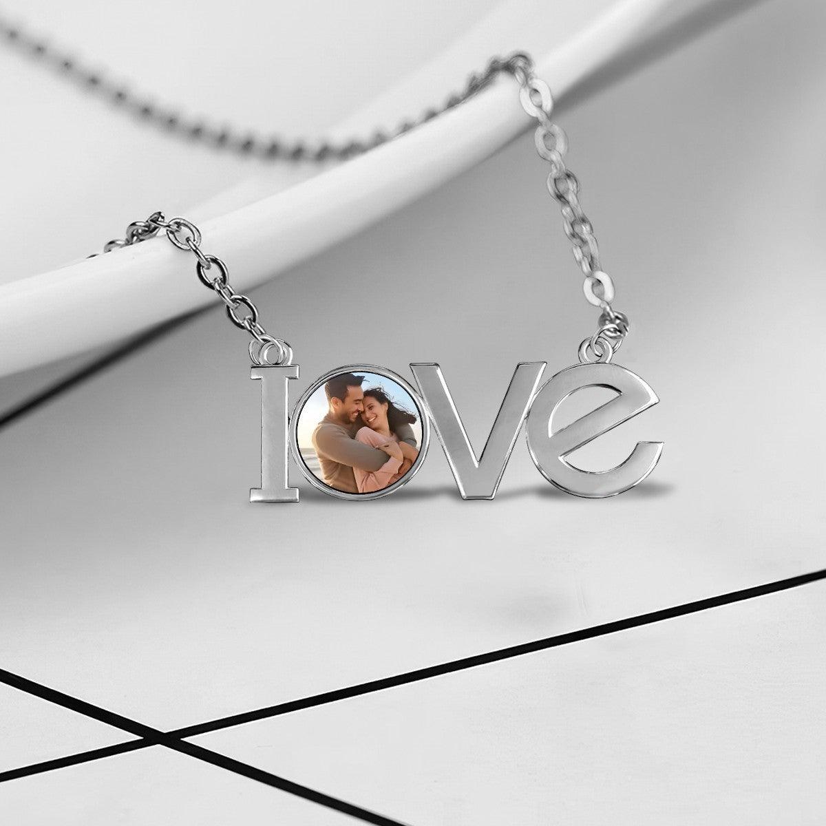 Custom Photo LOVE Pendant Necklace – Personalized Photo Charm | Silver