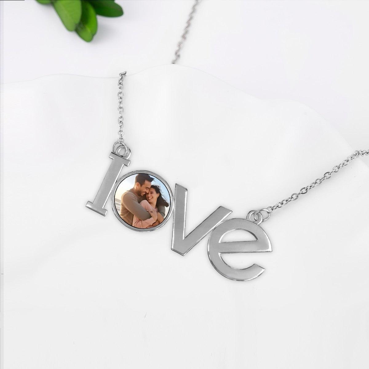 Custom Photo LOVE Pendant Necklace – Personalized Photo Charm | Silver