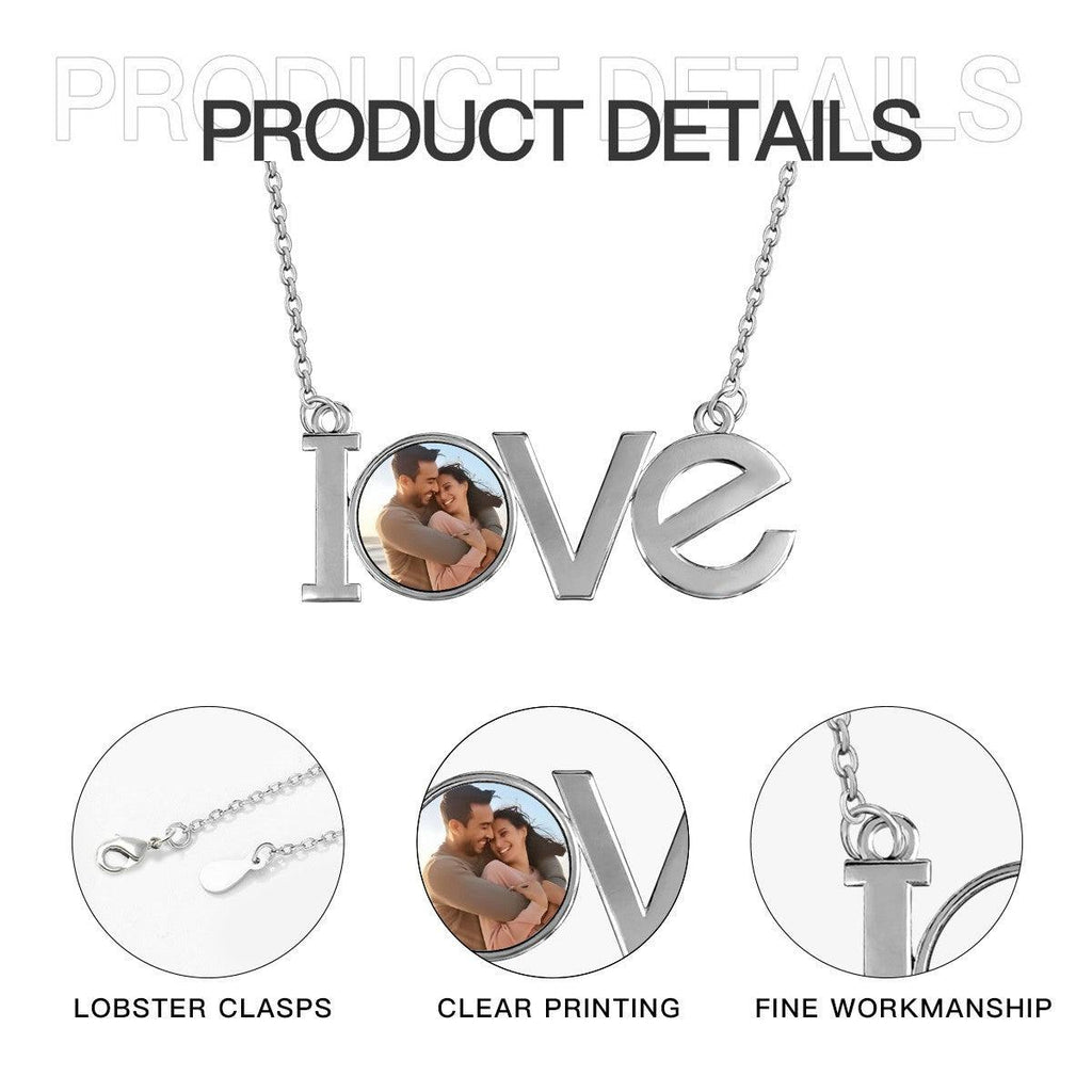 Custom Photo LOVE Pendant Necklace – Personalized Photo Charm | Silver