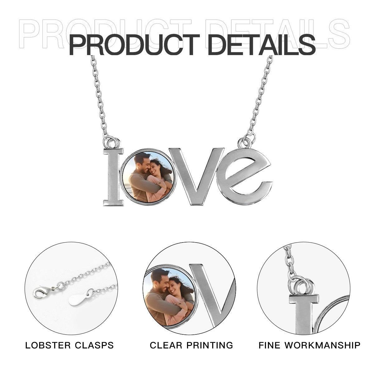 Custom Photo LOVE Pendant Necklace – Personalized Photo Charm | Silver