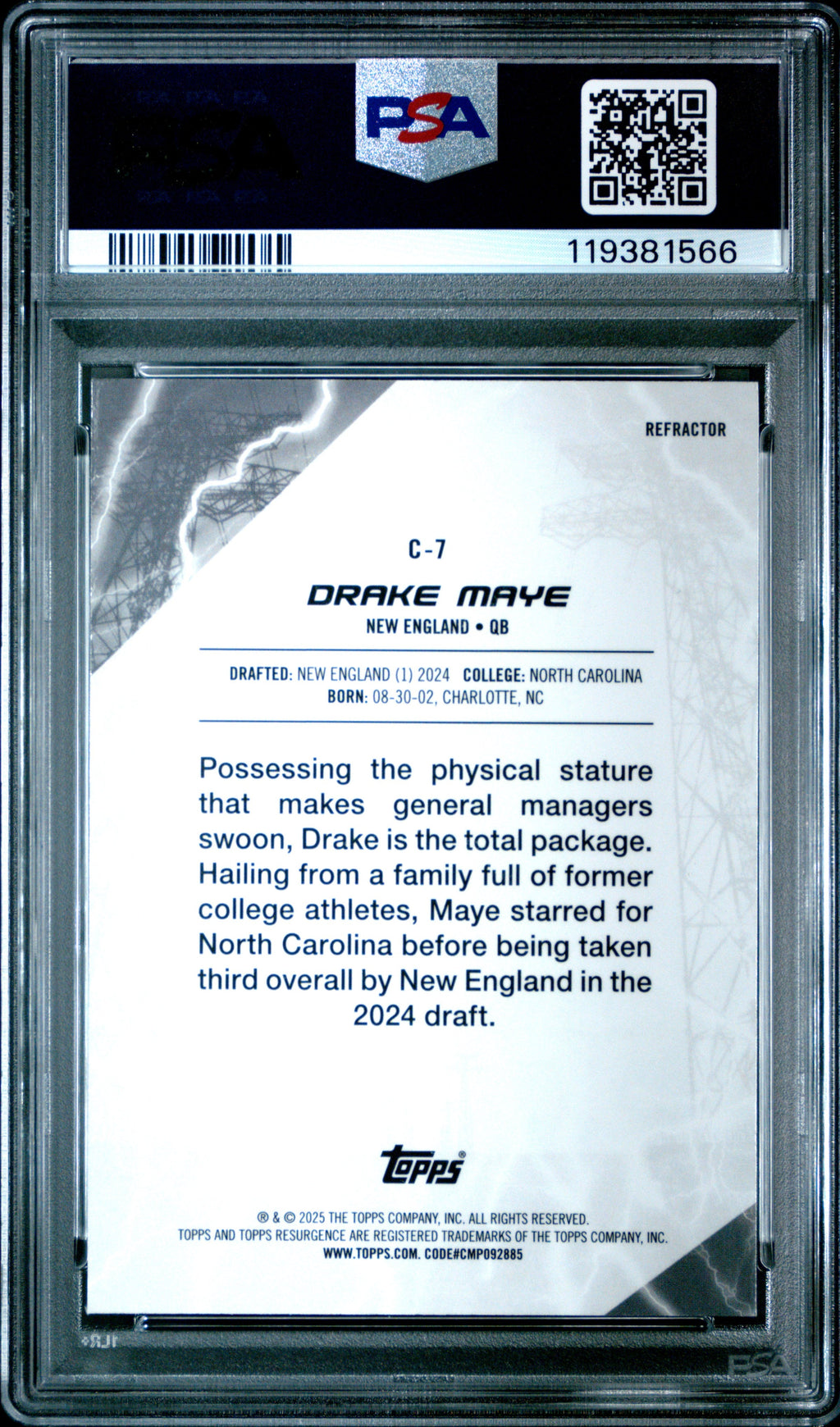 Graded 2024 Topps Resurgence Drake Maye #C7 Conductors Refractor Rookie RC Football Card PSA 10 Gem Mint