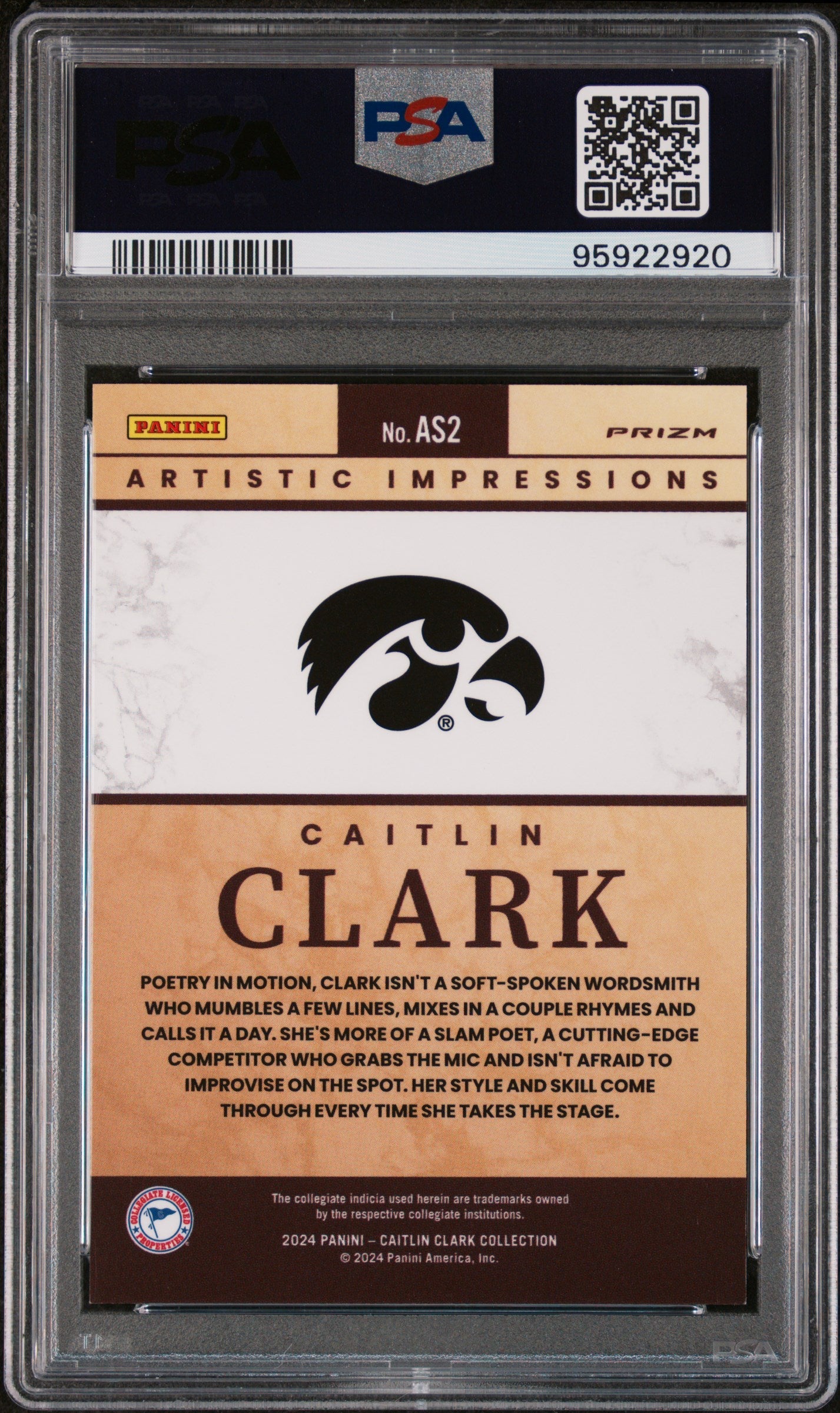 Graded 2024 Panini Caitlin Clark Collection Caitlin Clark #AS2 Artistic Selection Rookie RC Basketball Card PSA 9 Mint