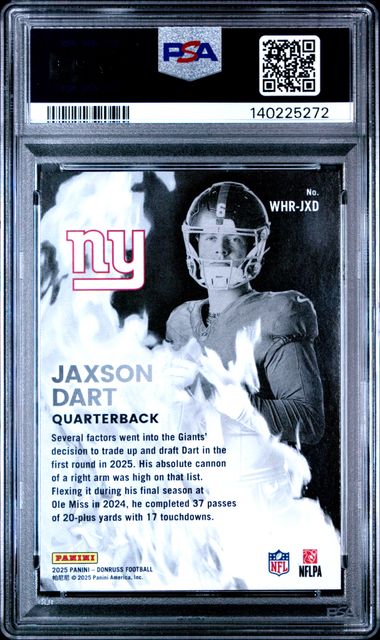 Graded 2025 Donruss Jaxson Dart #WHRJXD White Hot Rookies Rookie RC Football Card PSA 10 Gem Mint
