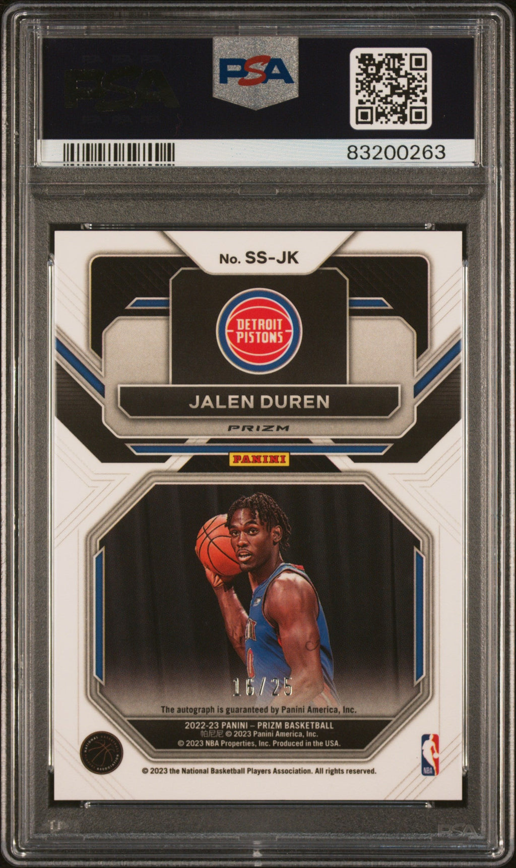 Graded 2022 Panini Prizm Jalen Duren #SSJK Sensational Signatures Mojo Prizm Auto Rookie RC Basketball Card PSA 10 Gem Mint