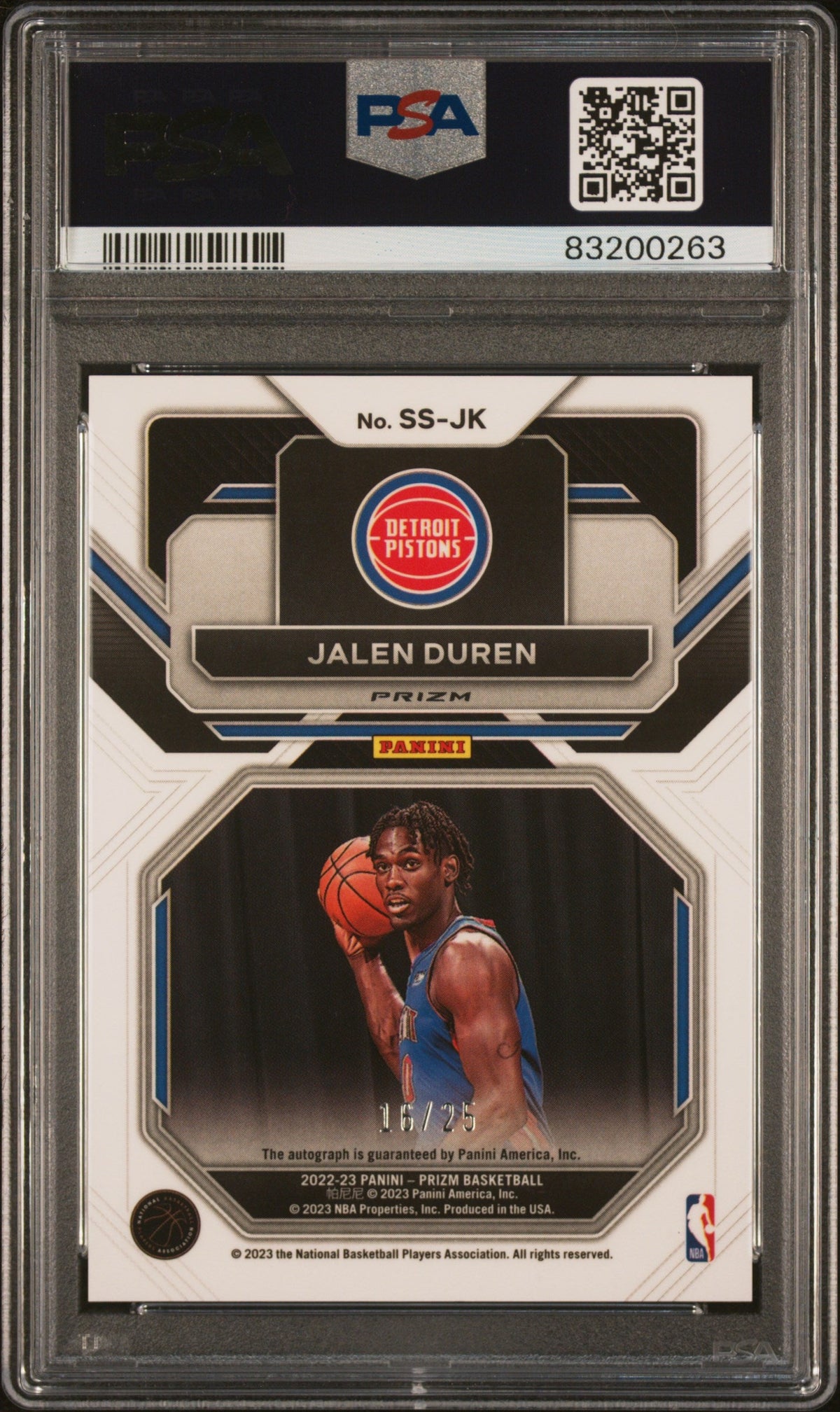 Graded 2022 Panini Prizm Jalen Duren #SSJK Sensational Signatures Mojo Prizm Auto Rookie RC Basketball Card PSA 10 Gem Mint