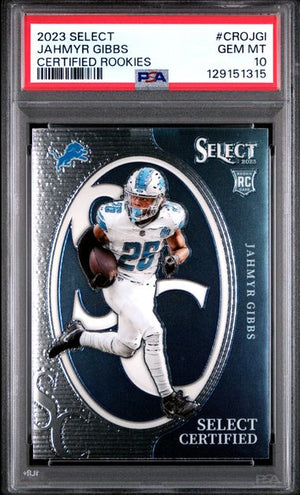 Graded 2023 Panini Select Jahmyr Gibbs #CROJGI Certified Rookies Rookie RC Football Card PSA 10 Gem Mint