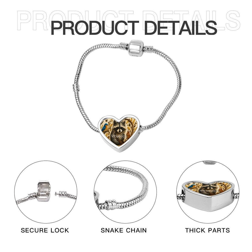 Personalised Raccoon Bracelet, Heart Shaped Name Snake Bone Bracelet | Metal