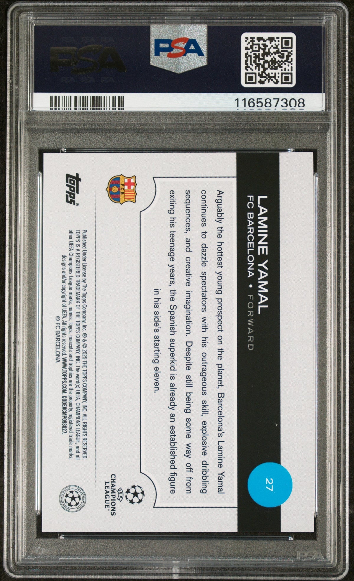 Graded 2024 Topps UEFA CC Lamine Yamal #27 Soccer Card PSA 10 Gem Mint