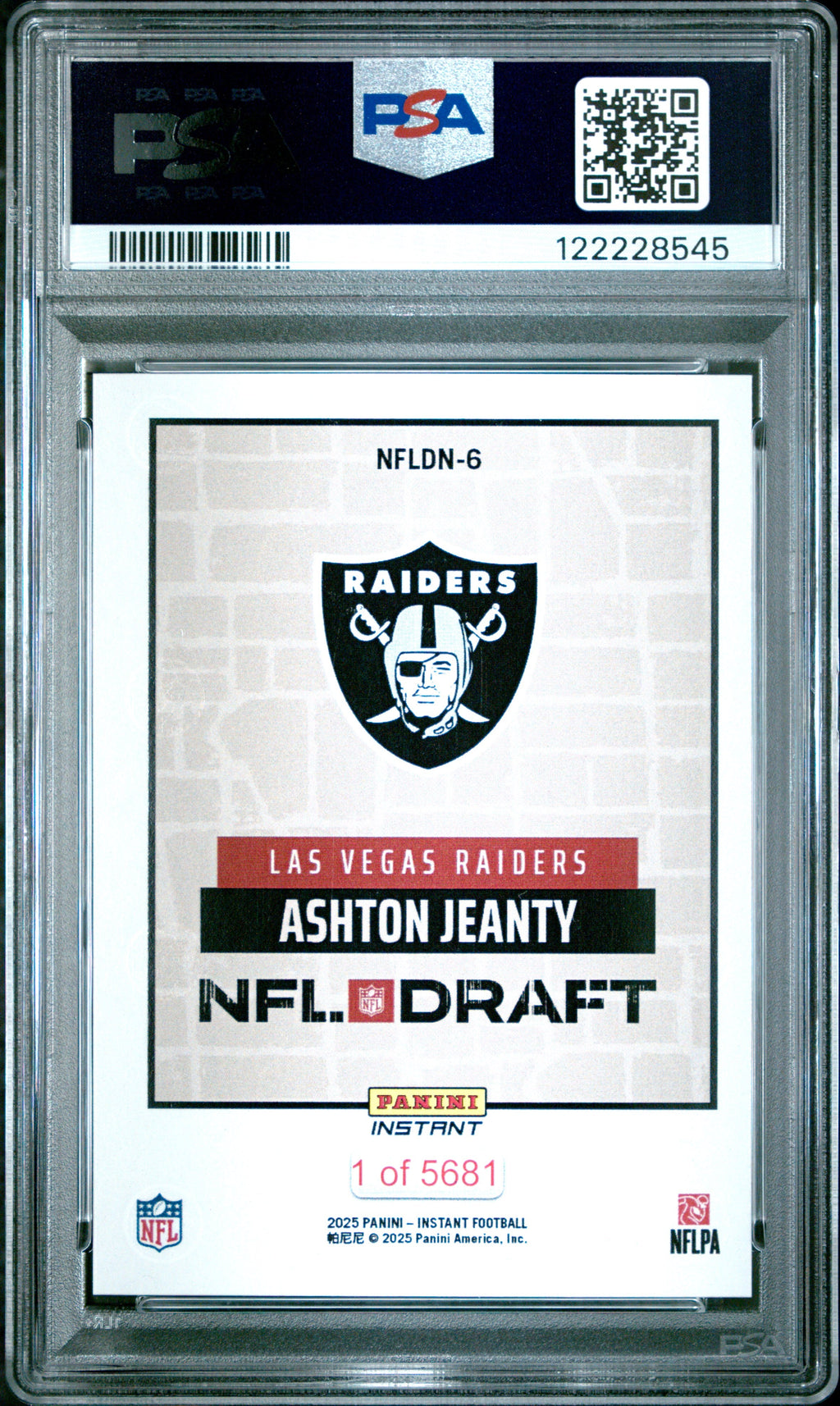 Graded 2025 Panini Instant Ashton Jeanty #NFLDN6 NFL Draft Night Rookie RC Football Card PSA 8 Near Mint