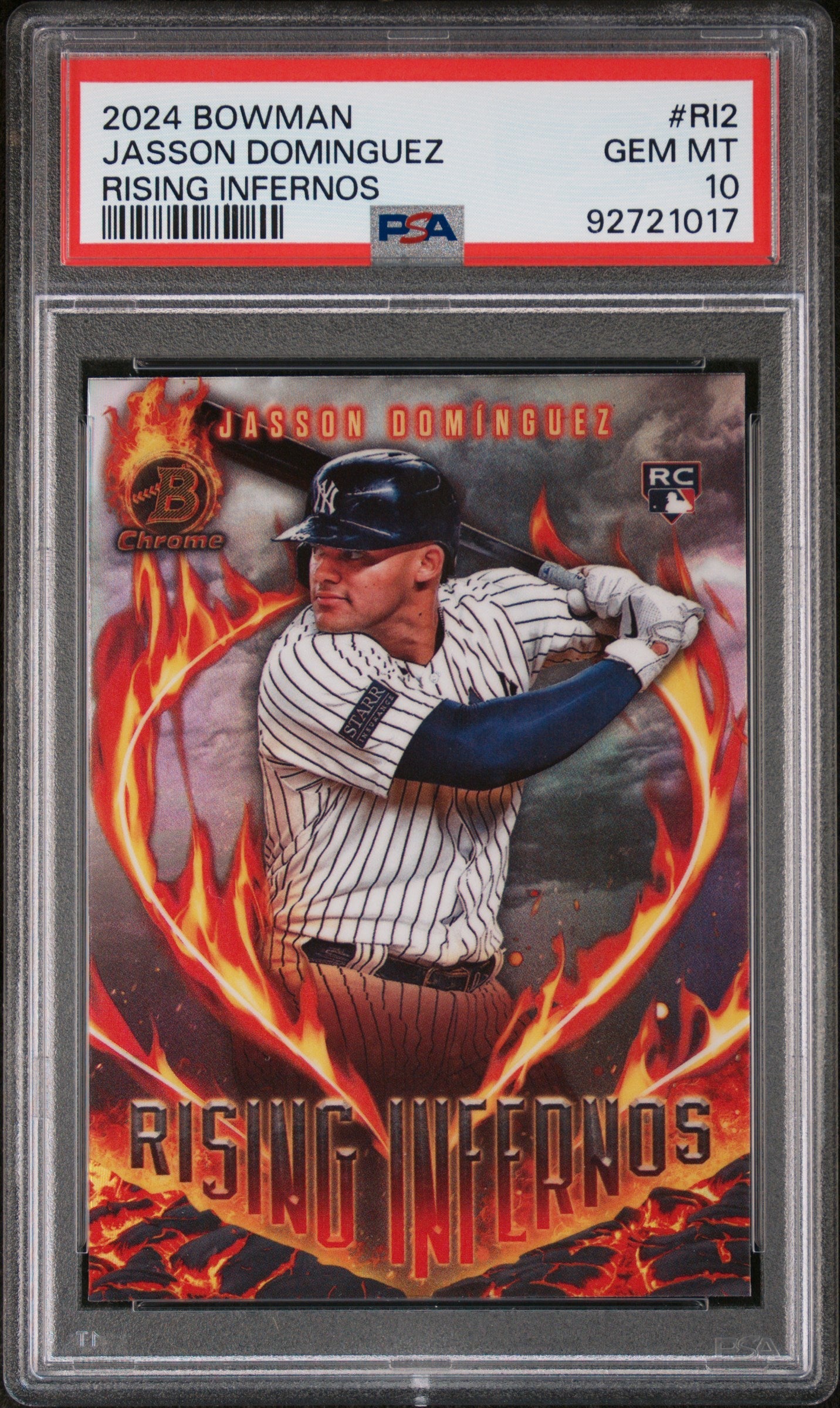 Graded 2024 Topps Bowman Jasson Dominguez #RI2 Rising Infernos Rookie RC Baseball Card PSA 10 Gem Mint