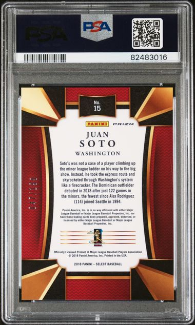 Graded 2018 Panini Chronicles Juan Soto #15 /199 Select Orange Rookie RC Baseball Card PSA 9 Mint