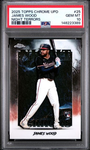 Graded 2025 Topps Chrome Update James Wood #25 Night Terrors Rookie RC Baseball Card PSA 10 Gem Mint