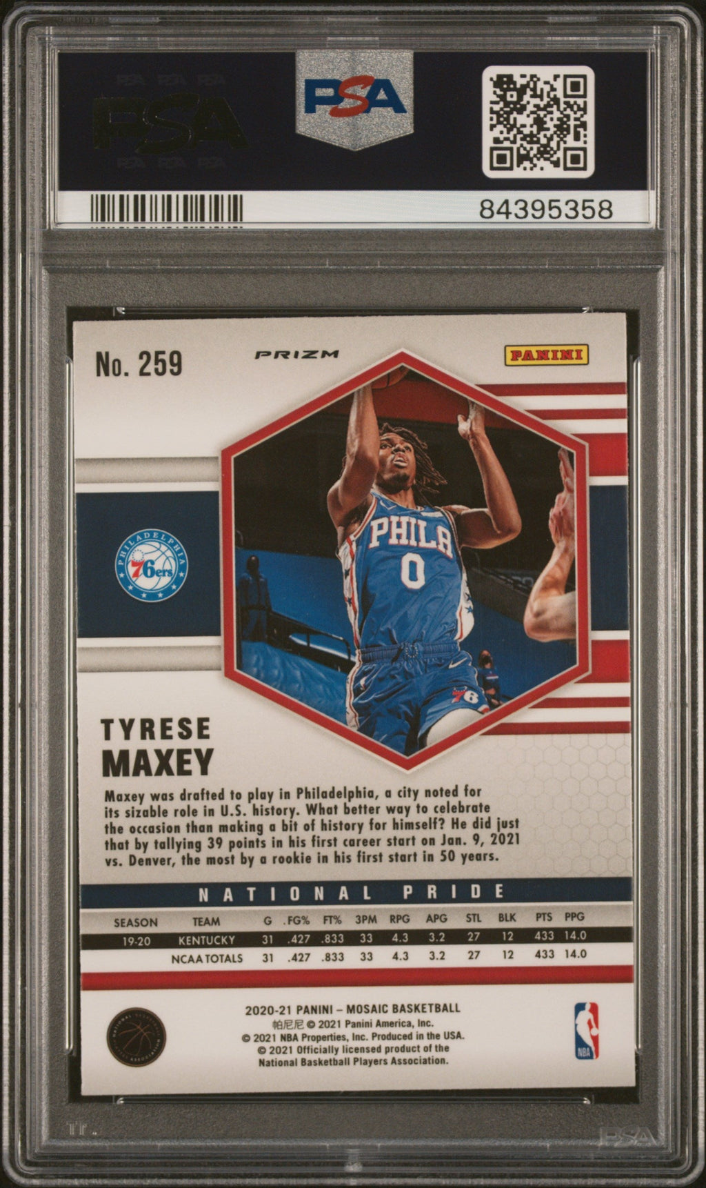Graded 2020 Panini Mosaic Tyrese Maxey #259 Gold Wave Rookie RC Basketball Card PSA 10 Gem Mint