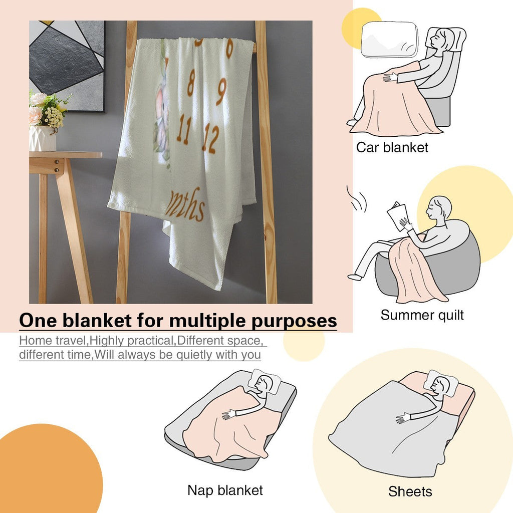 Personalised Baby Safari Milestone Blanket | Lavender Pink, Light Blue & Cream