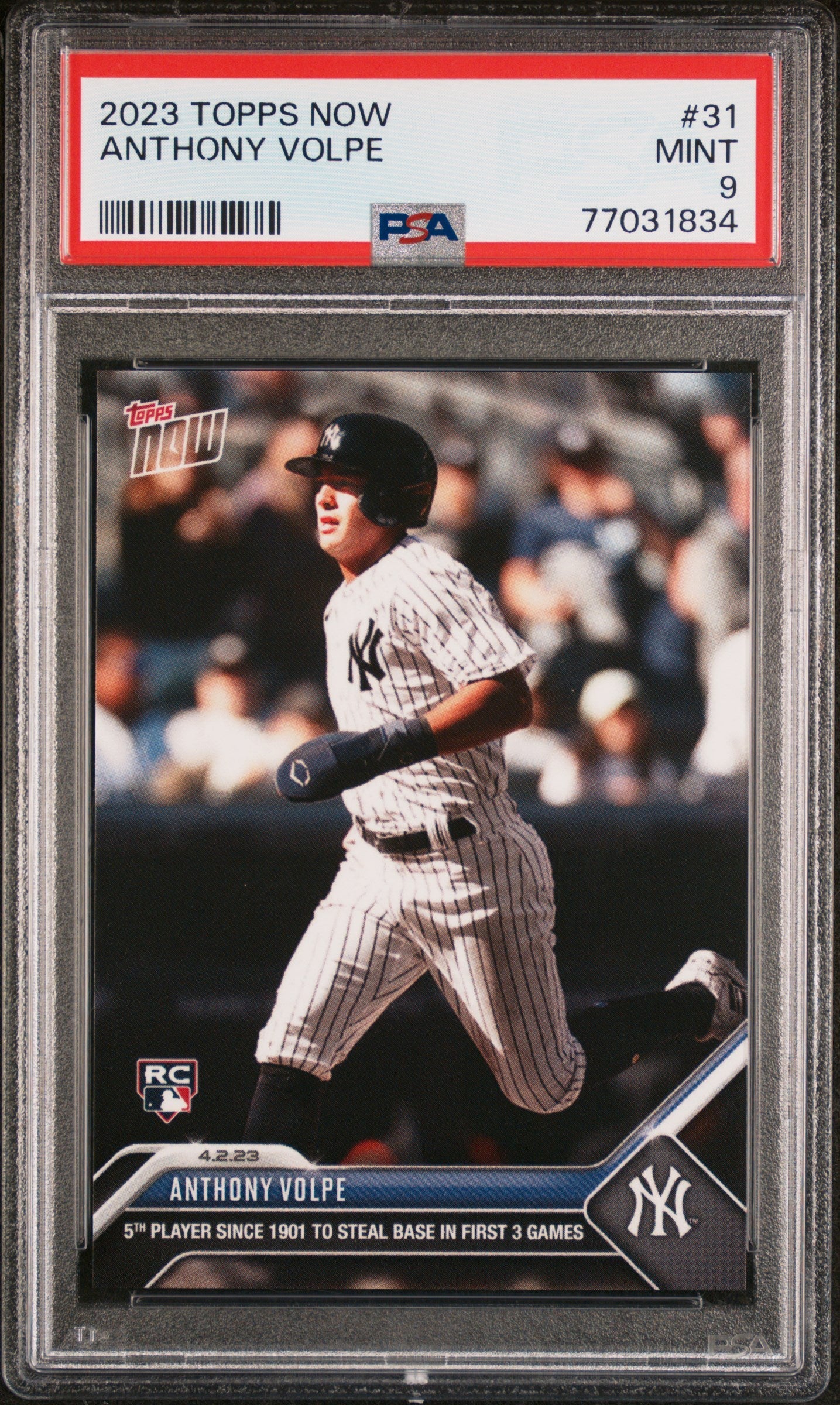 Graded 2023 Topps Now Anthony Volpe #31 Rookie RC Baseball Card PSA 9 Mint