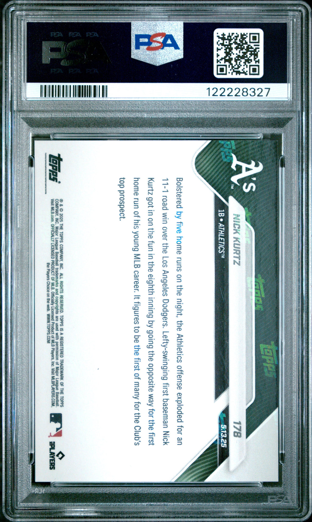 Graded 2025 Topps Now Nick Kurtz #178 Gold Foil /50 Rookie RC Baseball Card PSA 9 Mint