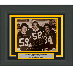 Framed Autographed/Signed Jack Ham Jack Lambert Andy Russell Pittsburgh Steelers 16x20 Football Photo Beckett BAS COA