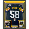 Framed Autographed/Signed Jack Lambert 35x39 HOF 90 Pittsburgh Black Football Jersey JSA COA