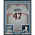 Framed Autographed/Signed Jack Morris 35x39 Detroit Grey Baseball Jersey JSA COA