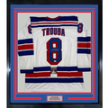 Framed Autographed/Signed Jacob Trouba 35x39 New York White Hockey Jersey JSA COA